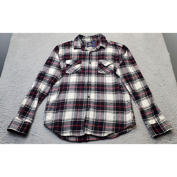Rugby University Shirt Women Large Multi Plaid Flannel Cotton Collar Button Down - Picture 1 of 4